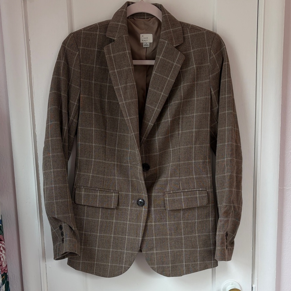 Brown Checkered Women's Blazer